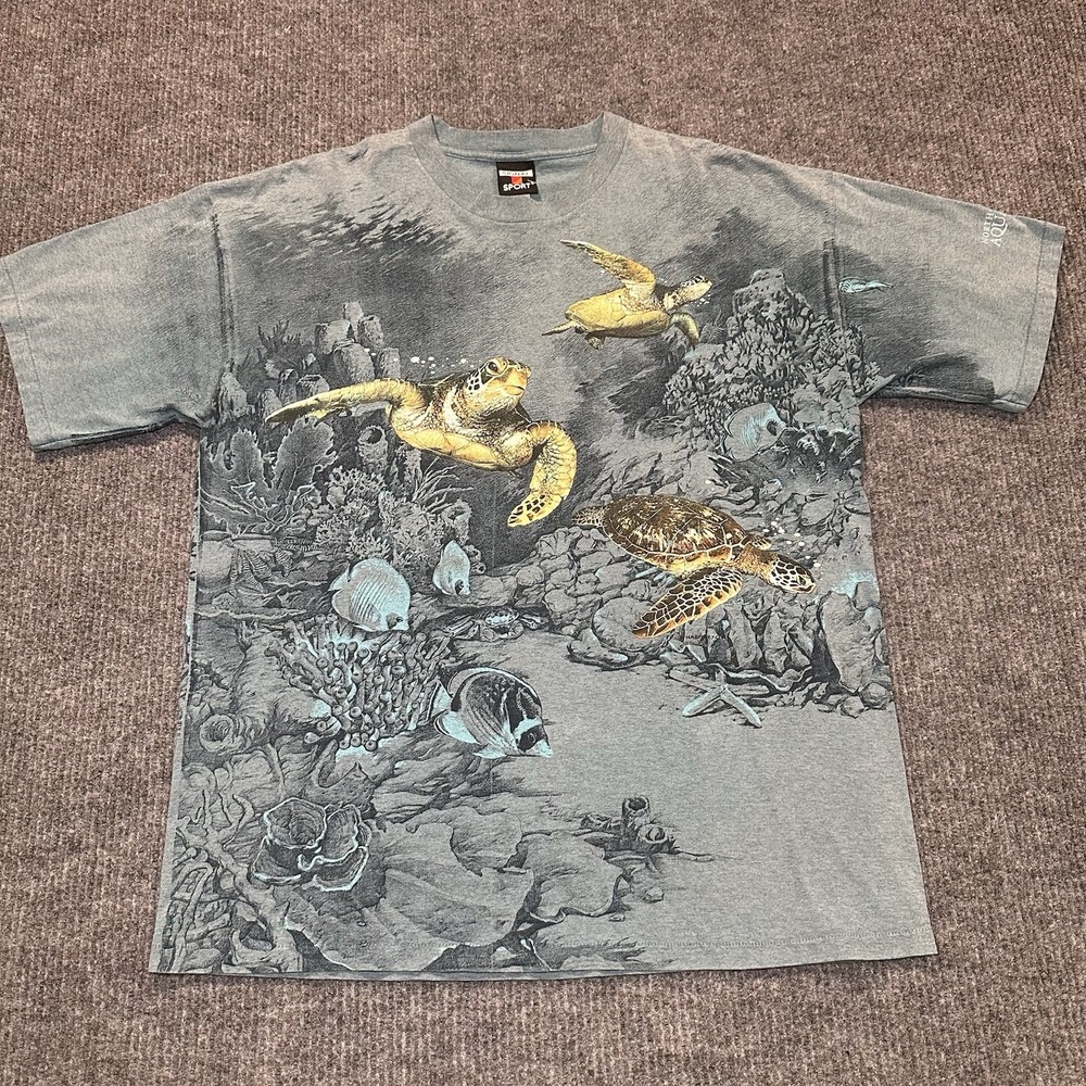 Vintage 90s Shirt Adult Sz XL Sea Turtle Animal Nature AOP Habitat Single Stitch